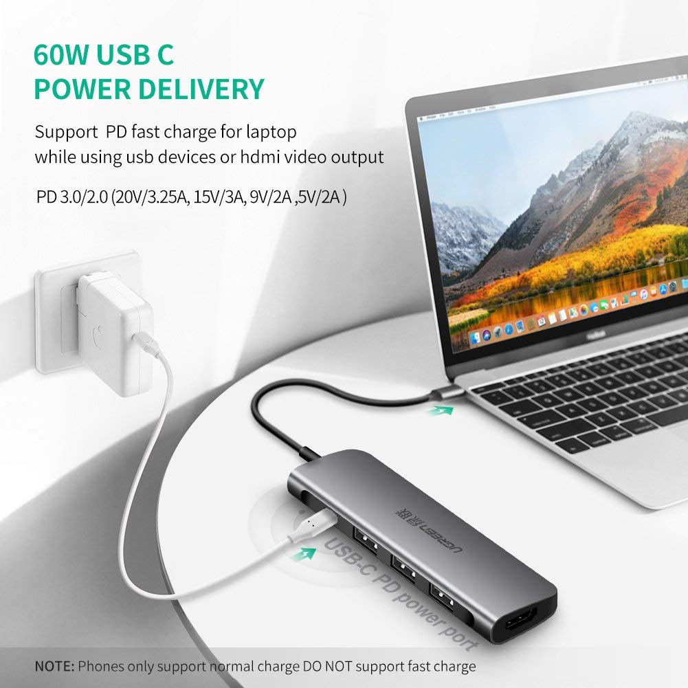Cáp Chuyển Hub Ugreen 5 In 1 USB Type C Sang HDMI + USB 3.0*3 + PD Ugreen  50209 Chính Hãng Việt Nam