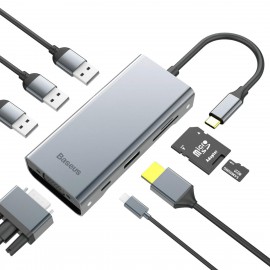 HUB chuyển đổi Baseus 8in1 USB-C To 4K HDMI,VGA,PD Charging Port,3 USB 3.0,SD/TF Card