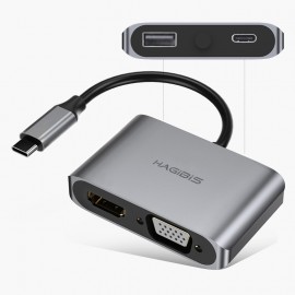 Cáp chuyển đổi Hagibis 4in1 USB-C to 4K HDMI/VGA/USB 3.0/PD