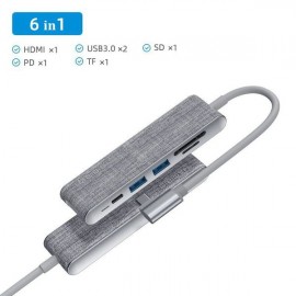 Hub chuyển USB Type -C 6in1( HDMI + SD / TF + USB3.0 * 2 + PD ) Chính Hãng HAGiBiS