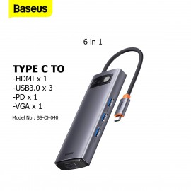 Cổng chuyển 6in1 USB-C to HDMI/VGA/USB/C chính hãng Baseus
